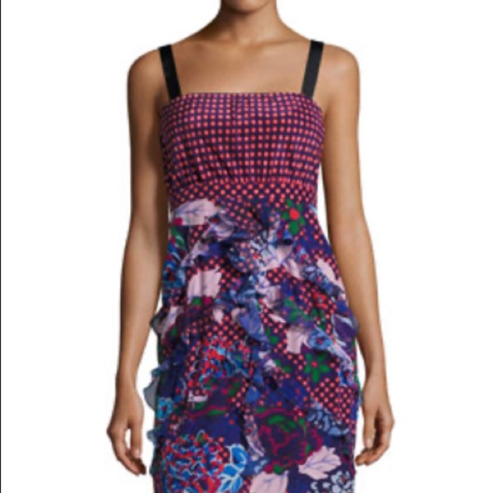 NWT Saloni Floral-Print Dotted Midi Dress - Picture 4 of 9